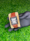 Cartier Tank Style White Dial Brown Strap Watch