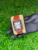 Cartier Tank Style White Dial Brown Strap Watch