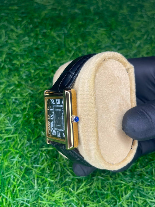 Cartier Tank Style Black Dial Gold Case Watch | Aziz Store