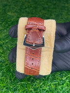 Cartier Tank Style White Dial Brown Strap Watch