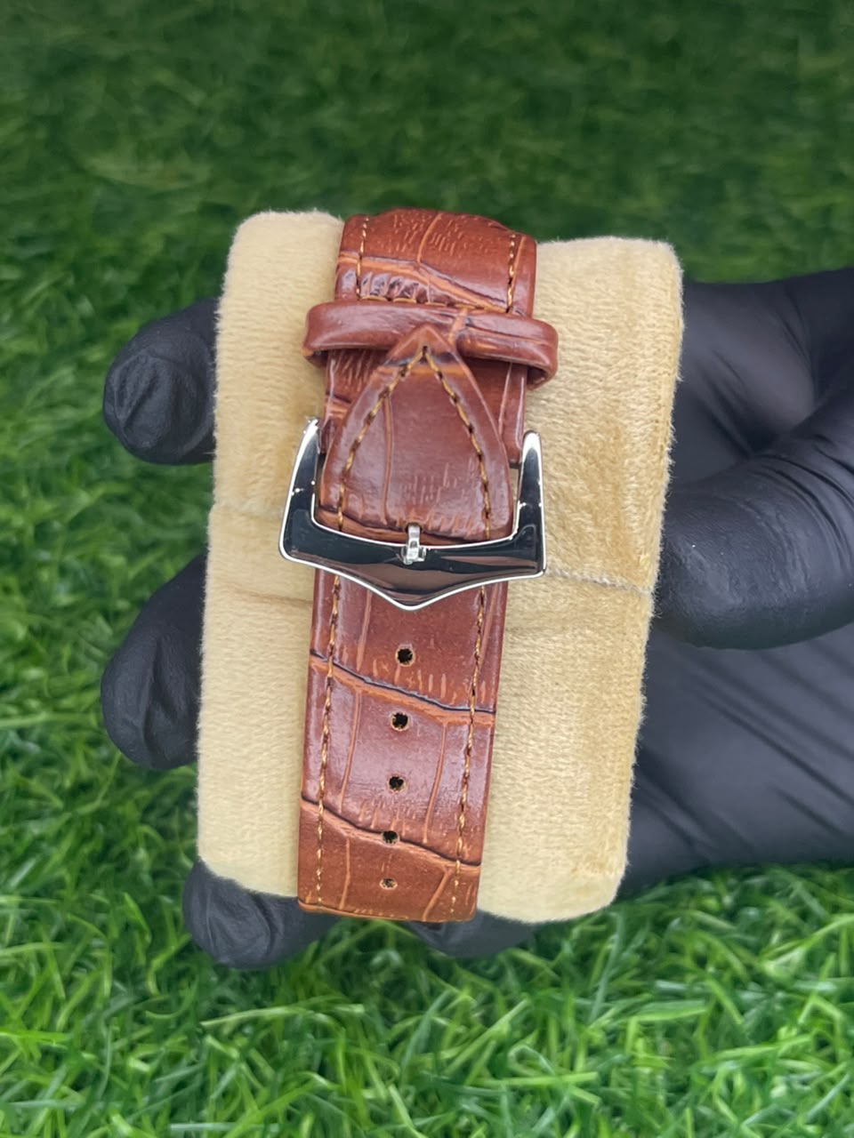 Cartier Tank Style White Dial Brown Strap Watch | Aziz Store