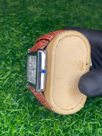 Cartier Tank Style White Dial Brown Strap Watch