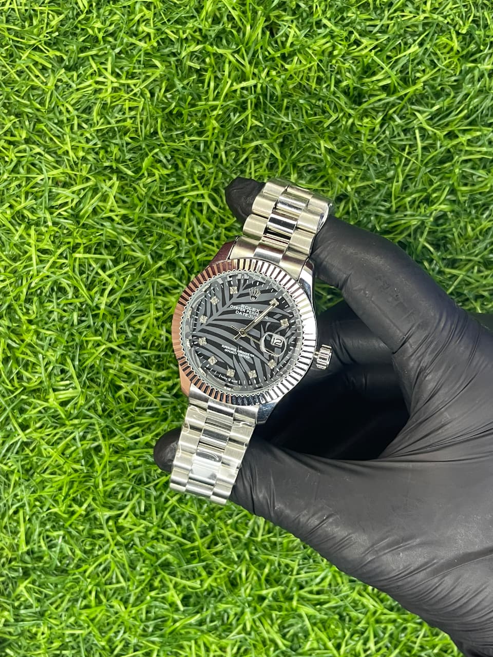 Rolex Black Textured Dial Datejust Style Watch