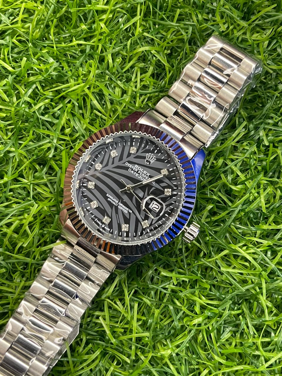 Rolex Black Textured Dial Datejust Style Watch