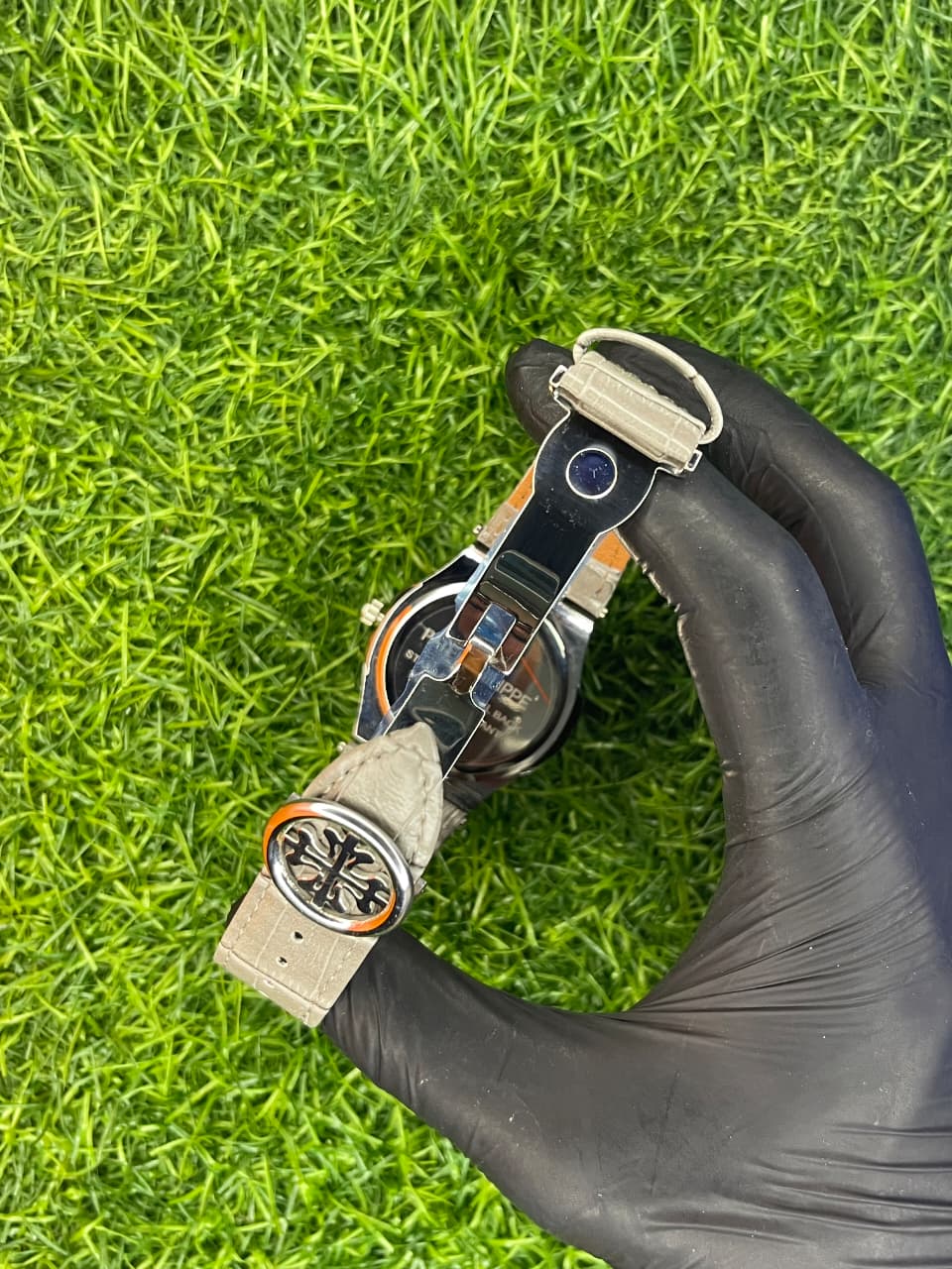 Patek Philippe style silver dial watch with stainless steel bracelet at Aziz Store Pakistan