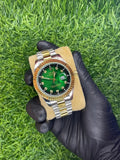 Rolex Datejust style green dial two-tone steel watch with fluted bezel at Aziz Store Pakistan