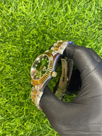 Rolex Datejust style green dial two-tone steel watch with fluted bezel at Aziz Store Pakistan